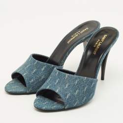 مملوكة مسبقًا Saint Laurent LA 16 Size 40 Blue Denim Slide Sandals