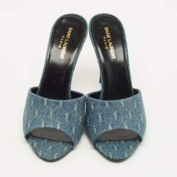 مملوكة مسبقًا Saint Laurent LA 16 Size 40 Blue Denim Slide Sandals