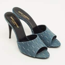 مملوكة مسبقًا Saint Laurent LA 16 Size 40 Blue Denim Slide Sandals