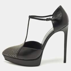 مملوكة مسبقًا Saint Laurent Janis Size 41 Black Leather Mary Jane Pumps