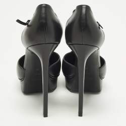 مملوكة مسبقًا حذاء كعب عالي سان لوران باريس جانيس جلد أسود مرصع سير حرف تي نعل سميك مقاس 38