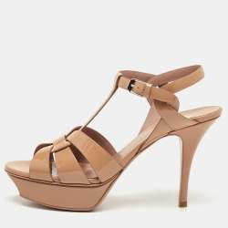 Pre Owned Saint Laurent Tribute Size 39 Beige Patent Leather Platform Sandals