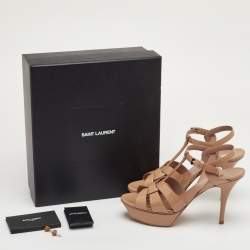 Pre Owned Saint Laurent Tribute Size 39 Beige Patent Leather Platform Sandals