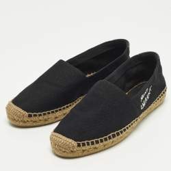 مملوكة مسبقًا حذاء إسبادريل فلات سان لوران مطرز قماش أسود مقاس 39