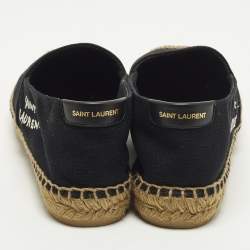 مملوكة مسبقًا حذاء إسبادريل فلات سان لوران مطرز قماش أسود مقاس 39