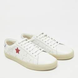 مملوكة مسبقًا Saint Laurent Court Classic Star Size 41 White/Silver Leather Low Top Sneakers