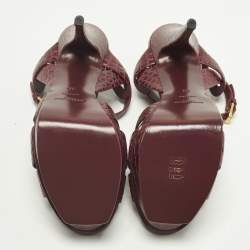 Pre Owned Saint Laurent Tribute Size 39 Purple Croc Embossed Leather Ankle Strap Sandals