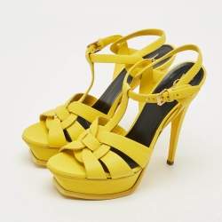 Pre Owned Saint Laurent Tribute Size 39 Yellow Leather Platform Sandals