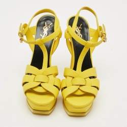Pre Owned Saint Laurent Tribute Size 39 Yellow Leather Platform Sandals