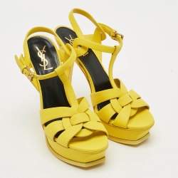 Pre Owned Saint Laurent Tribute Size 39 Yellow Leather Platform Sandals