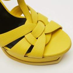 Pre Owned Saint Laurent Tribute Size 39 Yellow Leather Platform Sandals