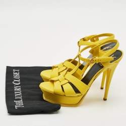 Pre Owned Saint Laurent Tribute Size 39 Yellow Leather Platform Sandals