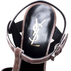 Pre Owned Saint Laurent Paris Beige Velvet Tribute Platform Sandals Size 39.5