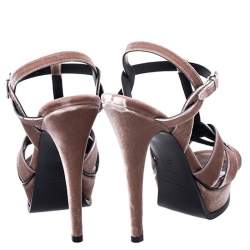 Pre Owned Saint Laurent Paris Beige Velvet Tribute Platform Sandals Size 39.5