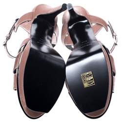 Pre Owned Saint Laurent Paris Beige Velvet Tribute Platform Sandals Size 39.5