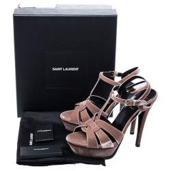 Pre Owned Saint Laurent Paris Beige Velvet Tribute Platform Sandals Size 39.5