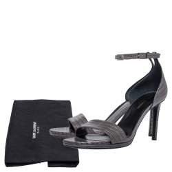 Pre Owned Saint Laurent Paris Grey Lizard Embossed Leather Jane Ankle Strap Sandals Size 39.5
