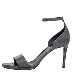 Pre Owned Saint Laurent Paris Grey Lizard Embossed Leather Jane Ankle Strap Sandals Size 39.5