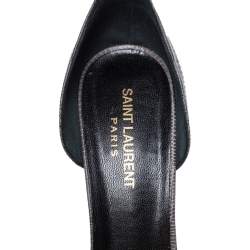 Pre Owned Saint Laurent Paris Grey Lizard Embossed Leather Jane Ankle Strap Sandals Size 39.5