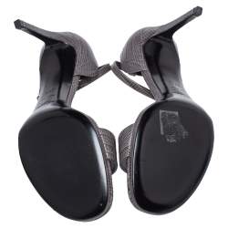 Pre Owned Saint Laurent Paris Grey Lizard Embossed Leather Jane Ankle Strap Sandals Size 39.5