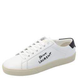 Pre Owned Saint Laurent White/Black Leather Court Classic Sneakers Size EU 39