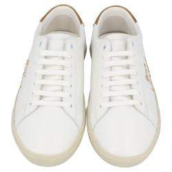 مملوكة مسبقًا Saint Laurent White/Brown Leather Court Classic Sneakers Size EU 36