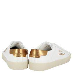 مملوكة مسبقًا Saint Laurent White/Brown Leather Court Classic Sneakers Size EU 36