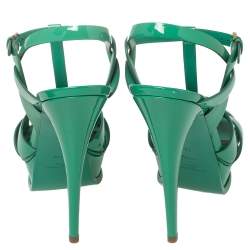 Pre Owned Saint Laurent Green Patent Leather Tribute Sandals Size 39