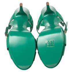 Pre Owned Saint Laurent Green Patent Leather Tribute Sandals Size 39