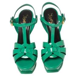Pre Owned Saint Laurent Green Patent Leather Tribute Sandals Size 39