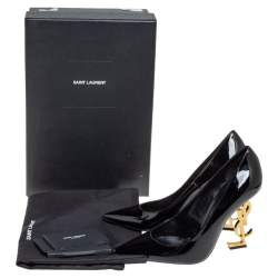 Pre Owned Saint Laurent Black Patent Leather Opyum Pointed Toe Pumps Size 38.5
