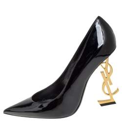 Pre Owned Saint Laurent Black Patent Leather Opyum Pointed Toe Pumps Size 38.5