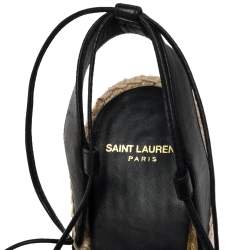 مملوكة مسبقًا Saint Laurent Black Leather Espadrille Wedge Ankle Tie Platform Sandals Size 37