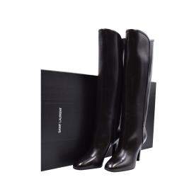 Saint Laurent Paris Black Leather Monogram Jane Boots Size EU 37.5