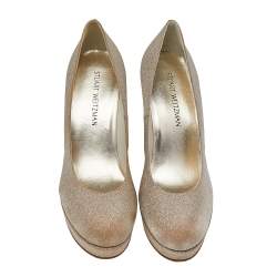 Stuart Weitzman Metallic Gold Glitter Platform Pumps Size 41