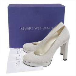 Stuart Weitzman Metallic Silver Glitter Platform Pumps Size 38.5