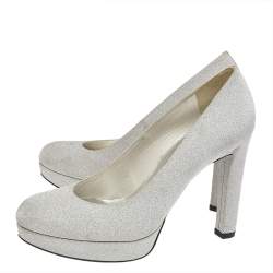Stuart Weitzman Metallic Silver Glitter Platform Pumps Size 38.5