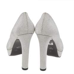 Stuart Weitzman Metallic Silver Glitter Platform Pumps Size 38.5