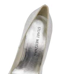 Stuart Weitzman Metallic Silver Glitter Platform Pumps Size 38.5