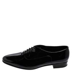 Pre Owned Saint Laurent Black Patent Leather Montaigne Lace Up Derby Size 39.5