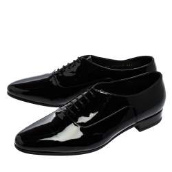 Pre Owned Saint Laurent Black Patent Leather Montaigne Lace Up Derby Size 39.5