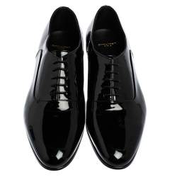 Pre Owned Saint Laurent Black Patent Leather Montaigne Lace Up Derby Size 39.5