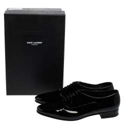 Pre Owned Saint Laurent Black Patent Leather Montaigne Lace Up Derby Size 39.5