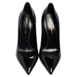 مملوكة مسبقًا حذاء كعب عالي سان لوران أوييم جلد أسود لامع مقدمة مدببة مقاس 35