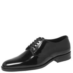 Saint Laurent Black Patent Leather Montaigne Lace-Up Derby Size 37.5