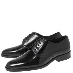 Saint Laurent Black Patent Leather Montaigne Lace-Up Derby Size 37.5