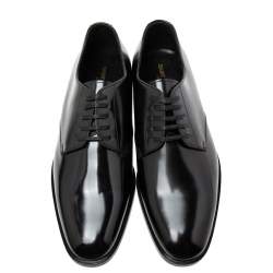 Pre Owned Saint Laurent Black Patent Leather Montaigne Lace-Up Derby Size 37.5