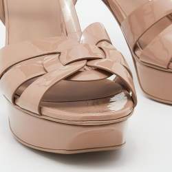 Pre Owned Saint Laurent Beige Patent Leather Tribute Sandals Size 40