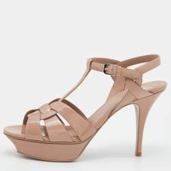 Pre Owned Saint Laurent Beige Patent Leather Tribute Sandals Size 40