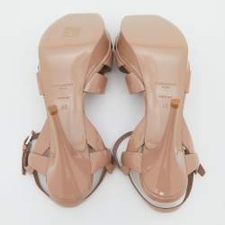 Pre Owned Saint Laurent Beige Patent Leather Tribute Sandals Size 40